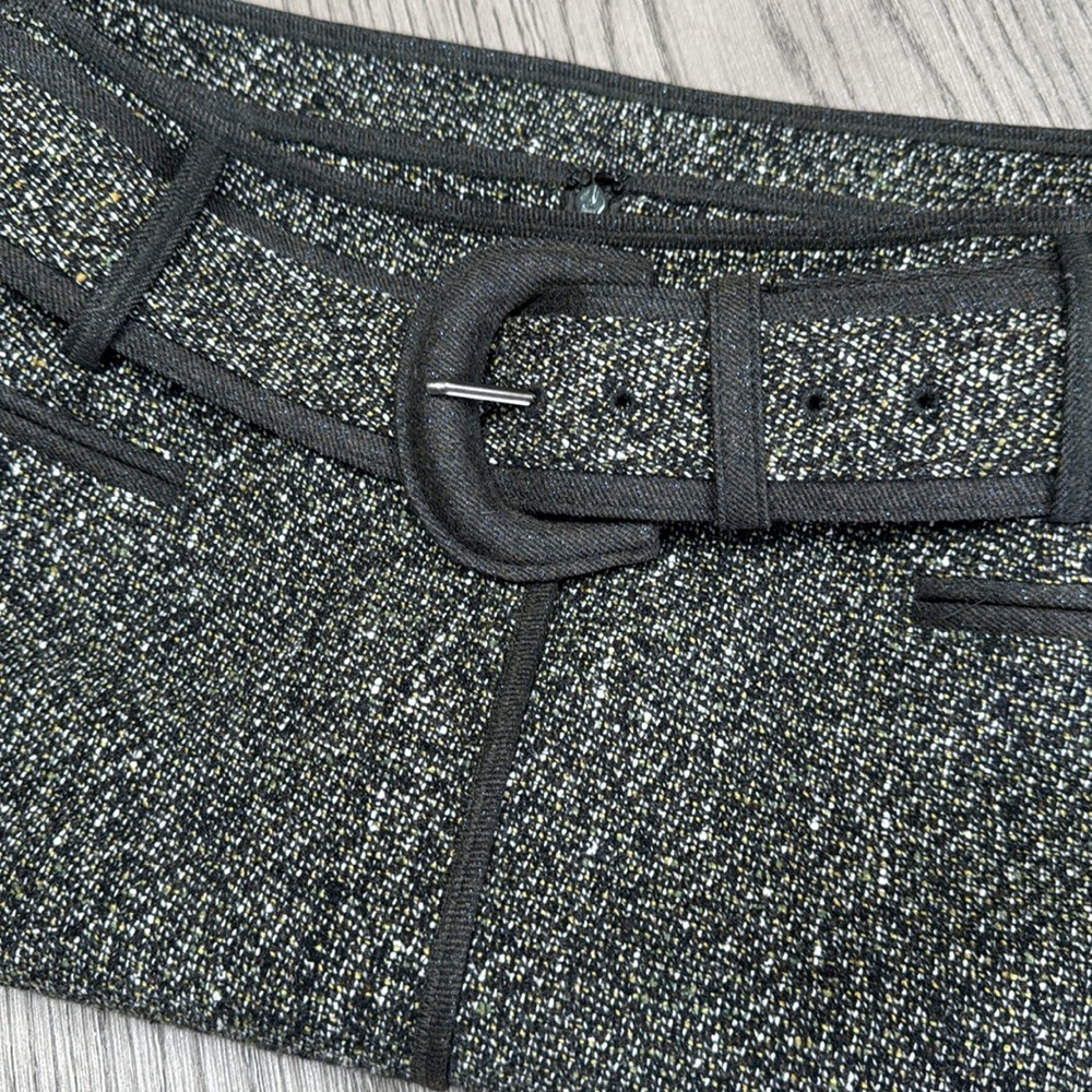 Per Se Deep Olive Tweed Skirt with Belt - Size 12